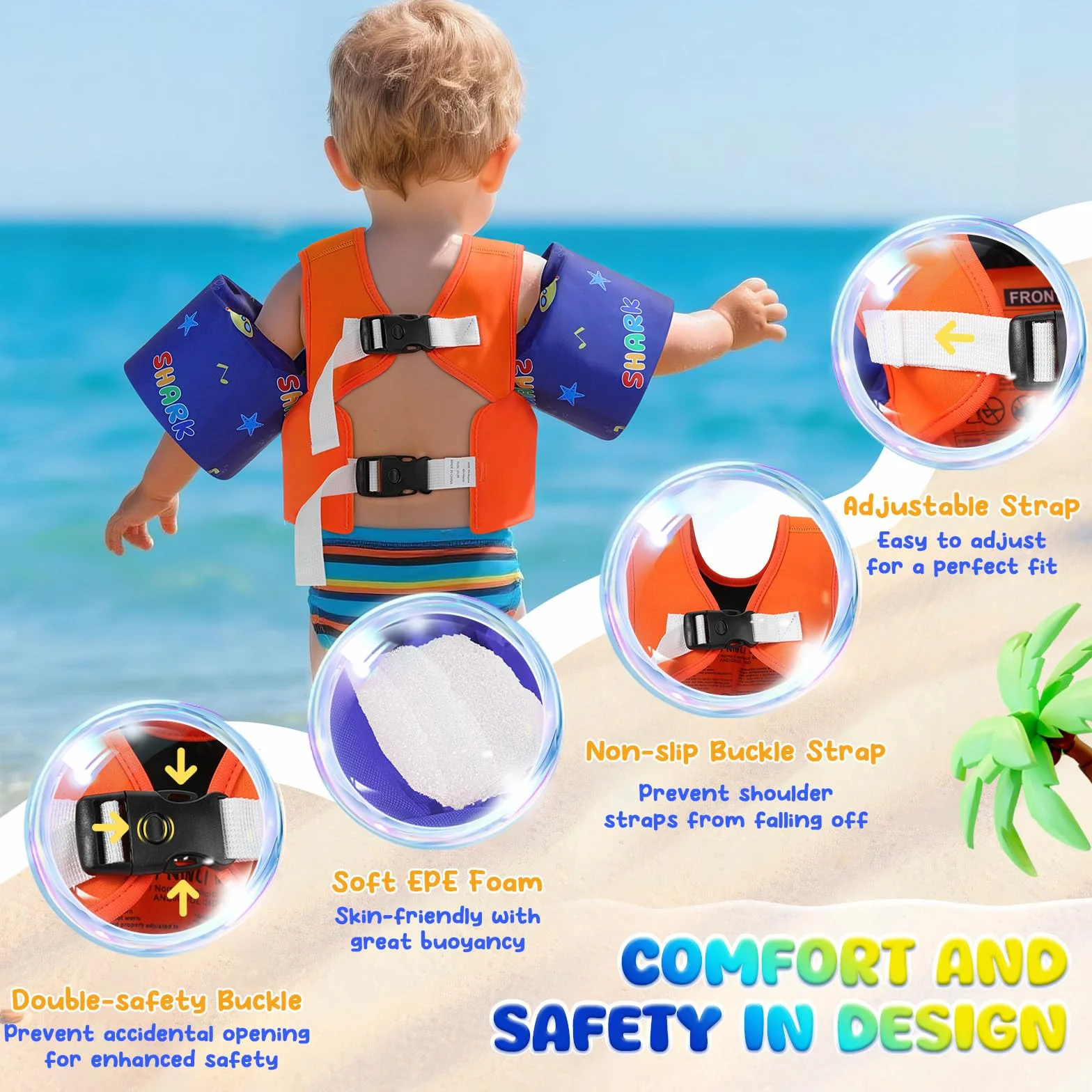 MoKo Chaleco de Natación para Niños, Flotadores de Brazo para Niños, Flotadores de Agua con Silbato para Piscina Playa