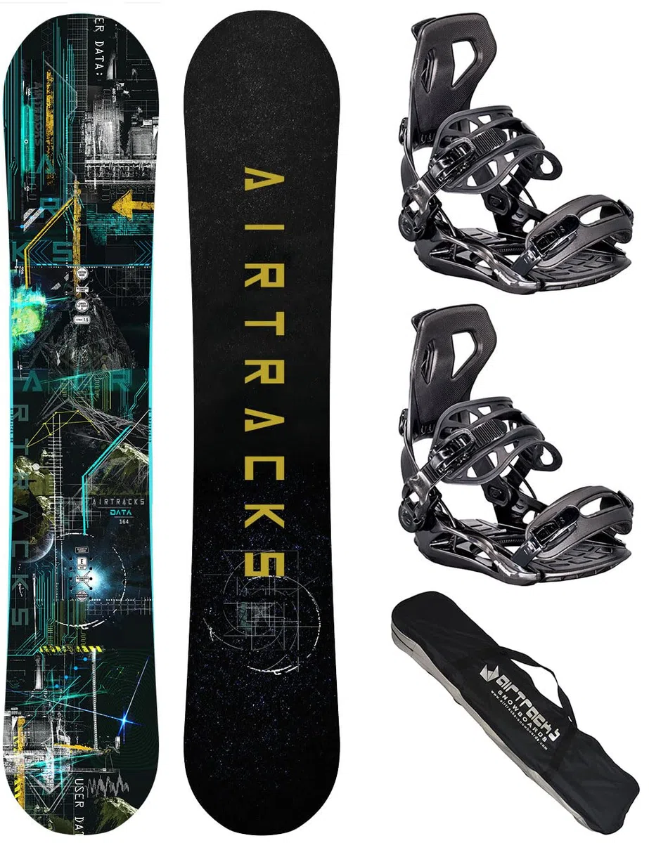 AIRTRACKS Snowboard Set (Paquete Completo) Tabla Data Wide Rocker+Fijaciones Master FASTEC+SB Bolsa/Nuevo
