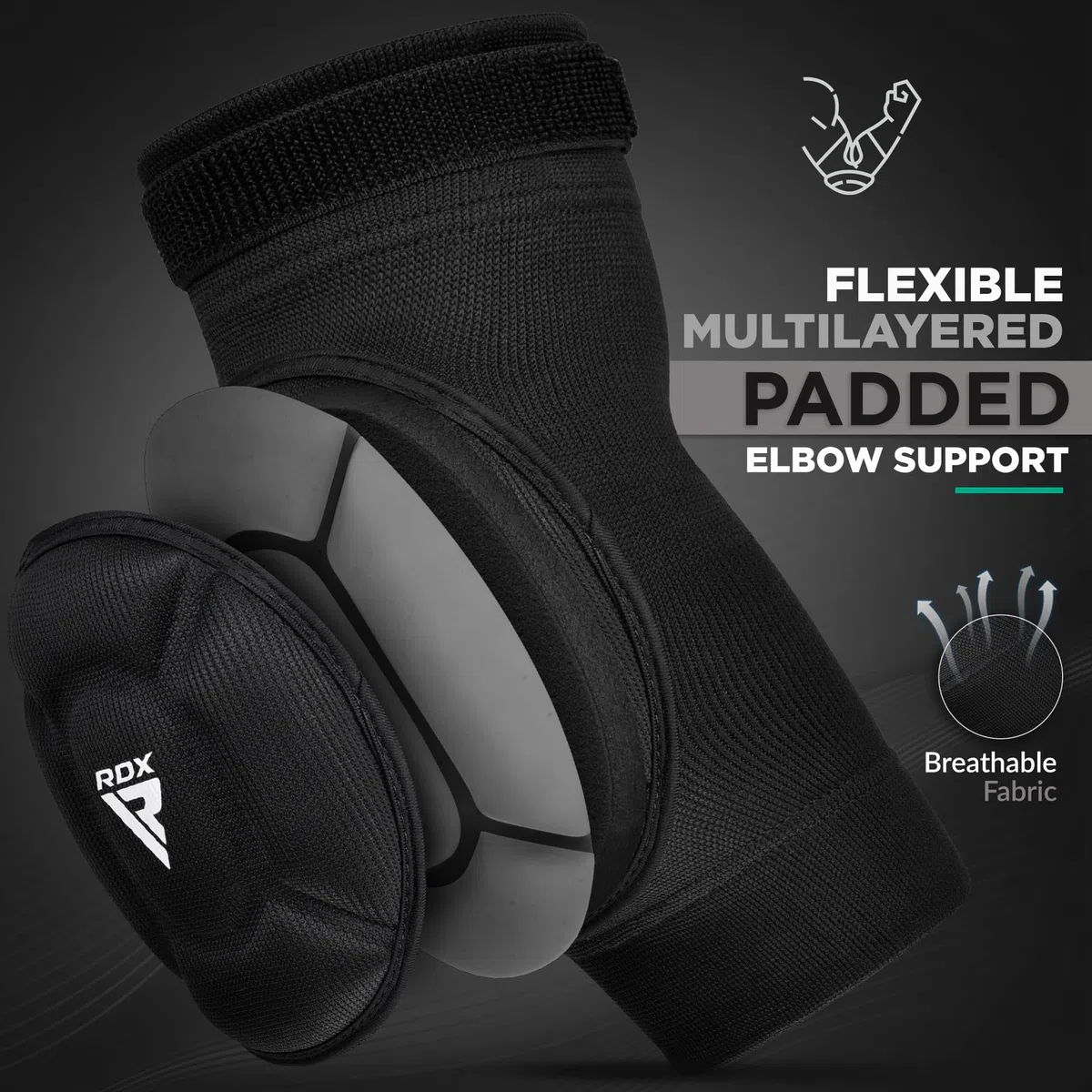 RDX MMA Coderas, Aprobado SATRA, Elbow Pads Protector antebrazo Codera Manga acolchada de compresión por Muay Thai Kickboxing Taekwondo Boxeo Fitness Voleibol Lucha libre Baloncesto, Hombres Mujeres