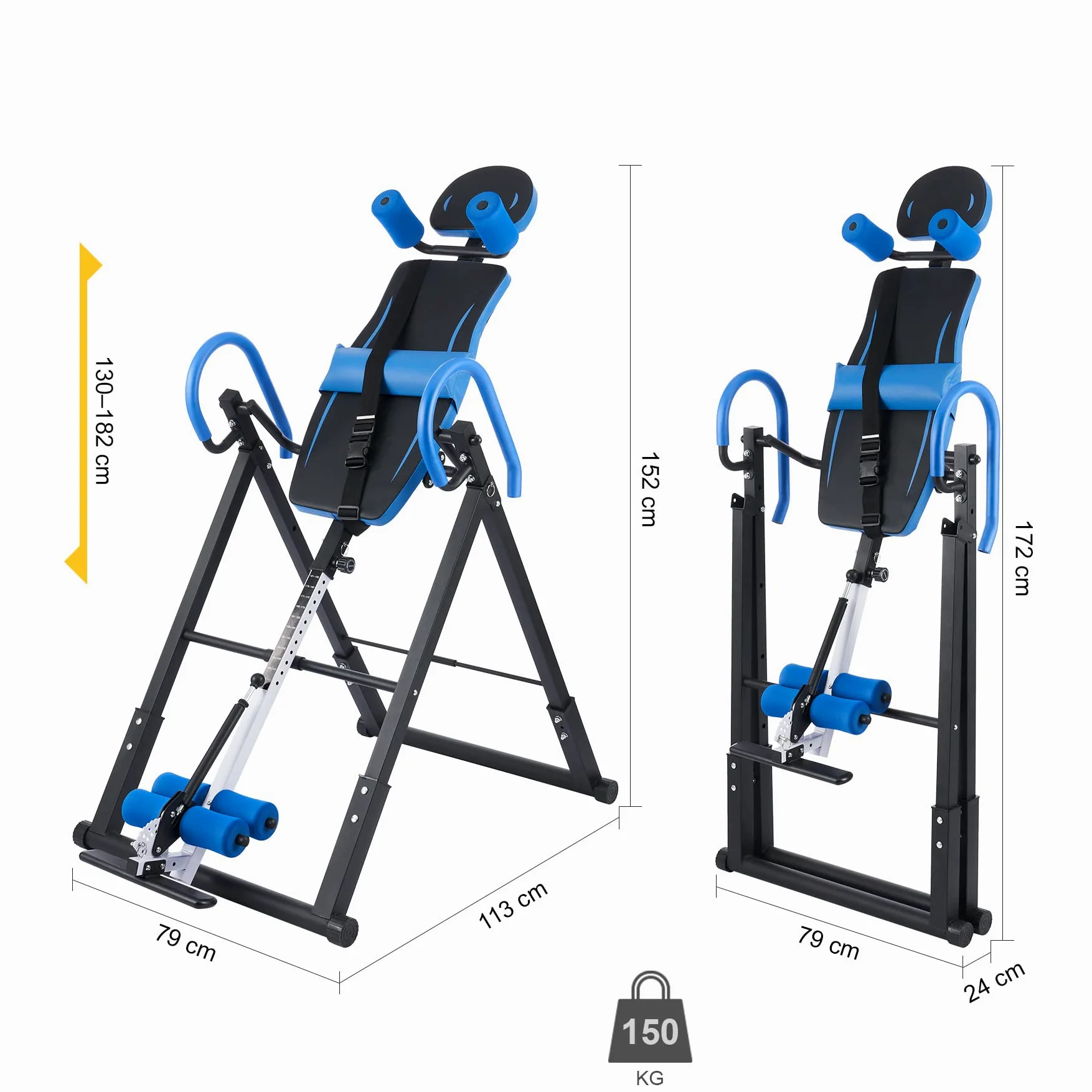 ZELUS Tabla de Inversión Plegable para Fitness en Casa Tabla de Inversión Gravitacional de Altura Ajustable 130cm-182cm Banco de Inversión por Gravedad con Respaldo Acolchado