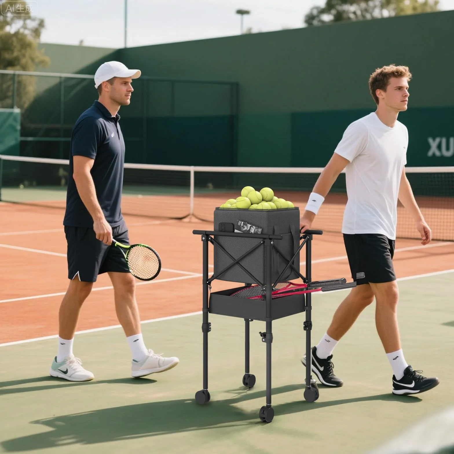Moricher Canasta de pelotas de tenis con ruedas – Cesta de pelotas de tenis plegable de altura ajustable con bolsa de almacenamiento, 150 pelotas de pickleball y capacidad para pelotas de tenis