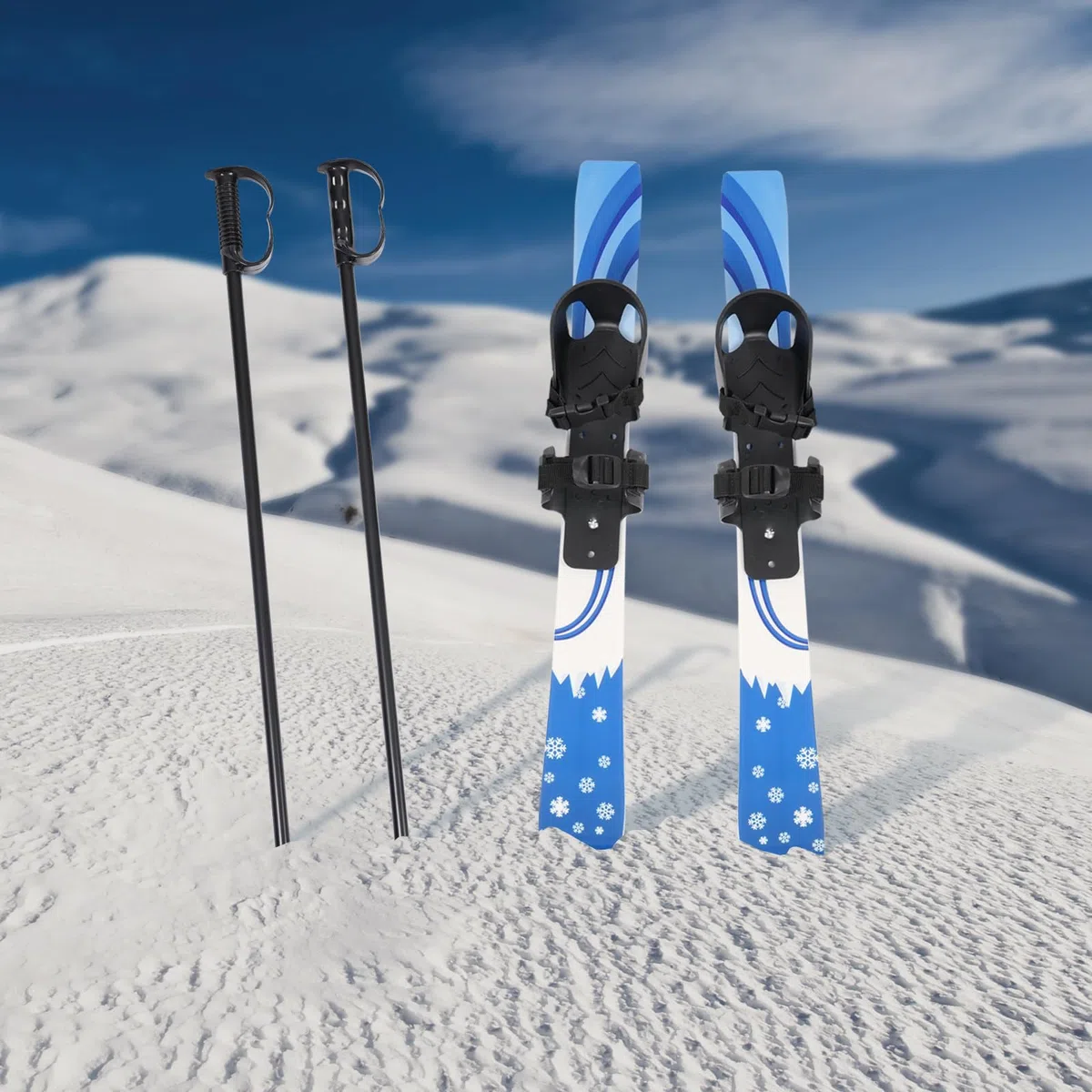 Little Short Ski - Tabla de esquí infantil con 2 bastones de esquí, esquís educativos de 68 cm, trabillas de fijación ajustables tamaños (20 – 30), para niños de 2 a 8 años