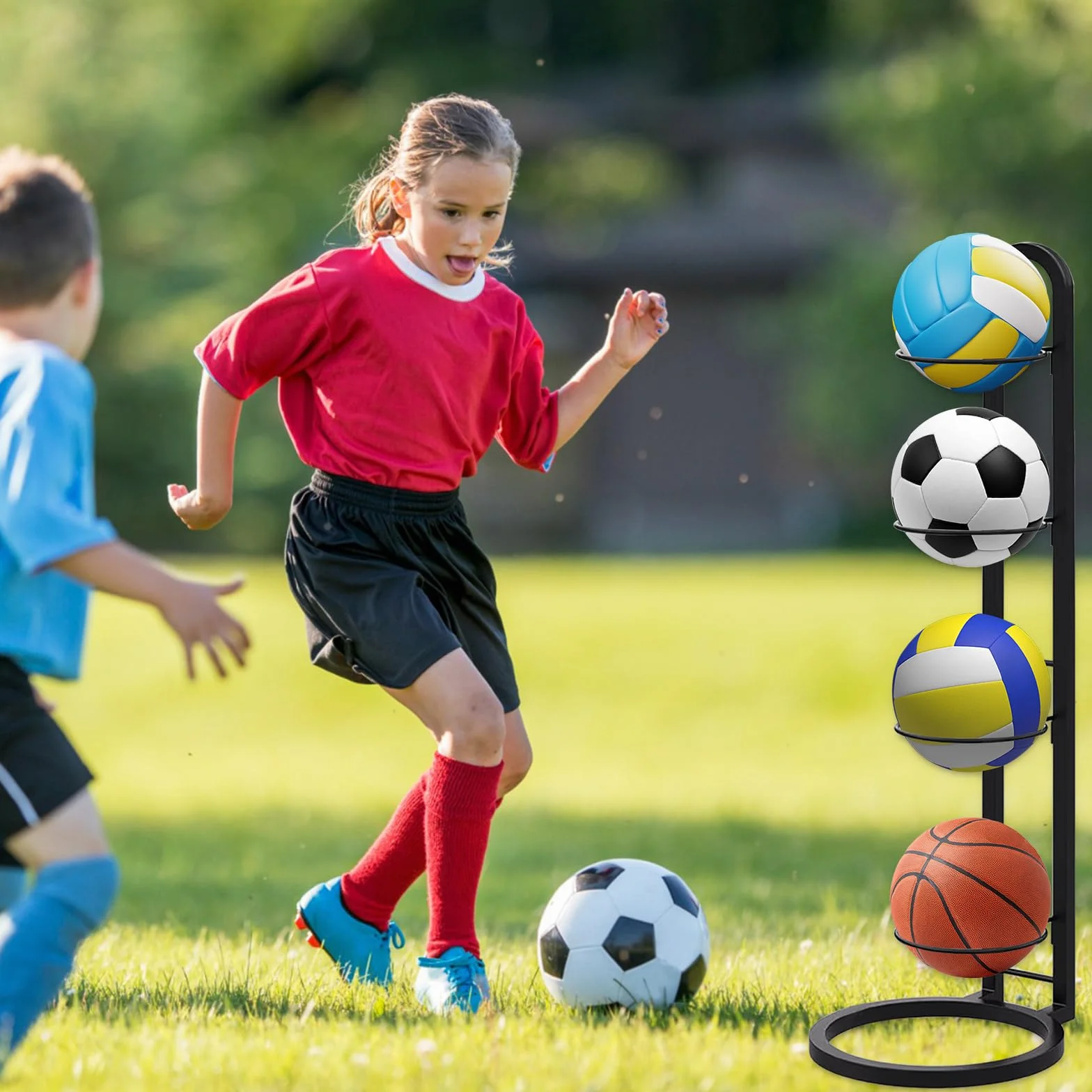 Soporte de Exhibición Vertical para Pelotas, Estante de Almacenamiento Extraíble para Baloncesto, Fútbol y Voleibol