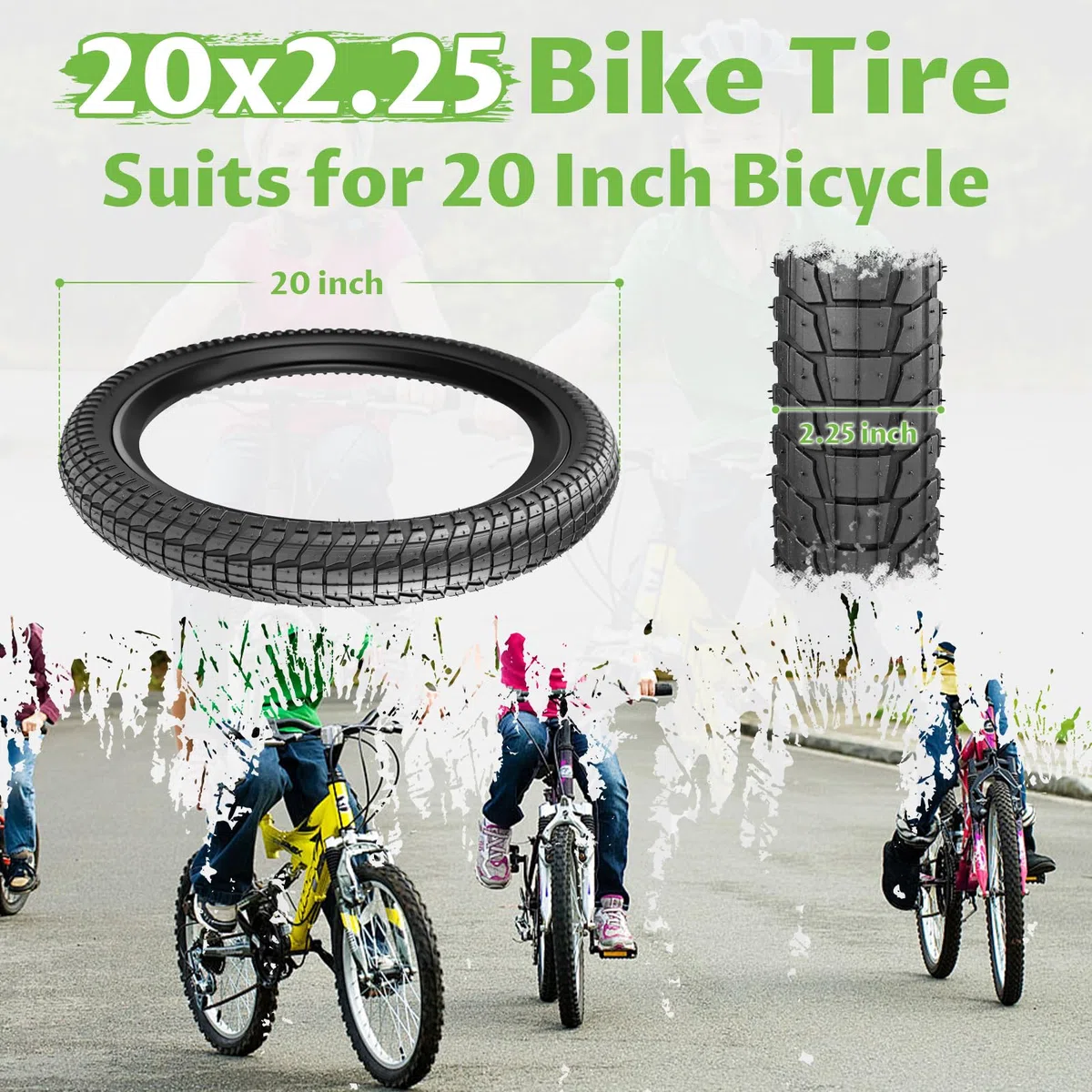 Juego de 2 neumáticos de bicicleta plegables de 20 pulgadas, 20 x 1,95/2,1/2,25 cm, con 2 cámaras de aire 50/53/57-406 para bicicleta Kidsbike/MTB/BMX