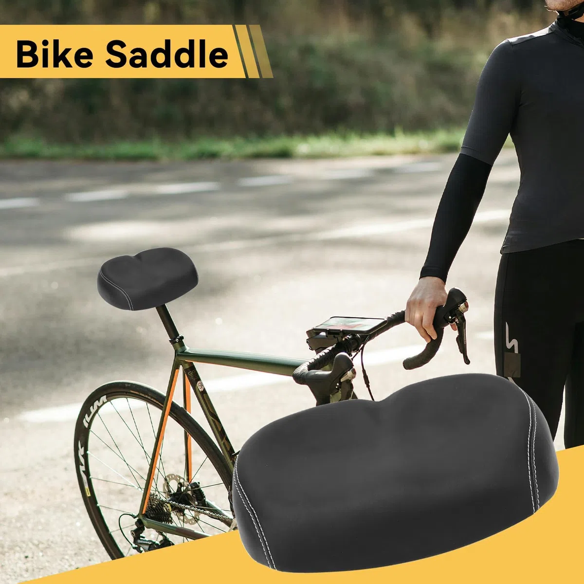 Sillín De Bicicleta, Asiento De Bicicleta Ancho Asiento De Bicicleta De Cuero PU Asiento De Bicicleta Cómodo De Gran Tamaño Asiento De Bicicleta Con Cojín De Espuma De Repuesto Para Hombres Y Mujeres