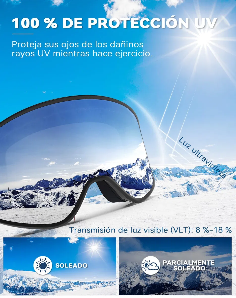 BEACOOL Gafas de Esquí,Anti-niebla, Anti-UV, Chop-Viento,OTG Gafas de ski para usuarios de gafas Hombres Mujeres,para Moto de Nieve, Escalada