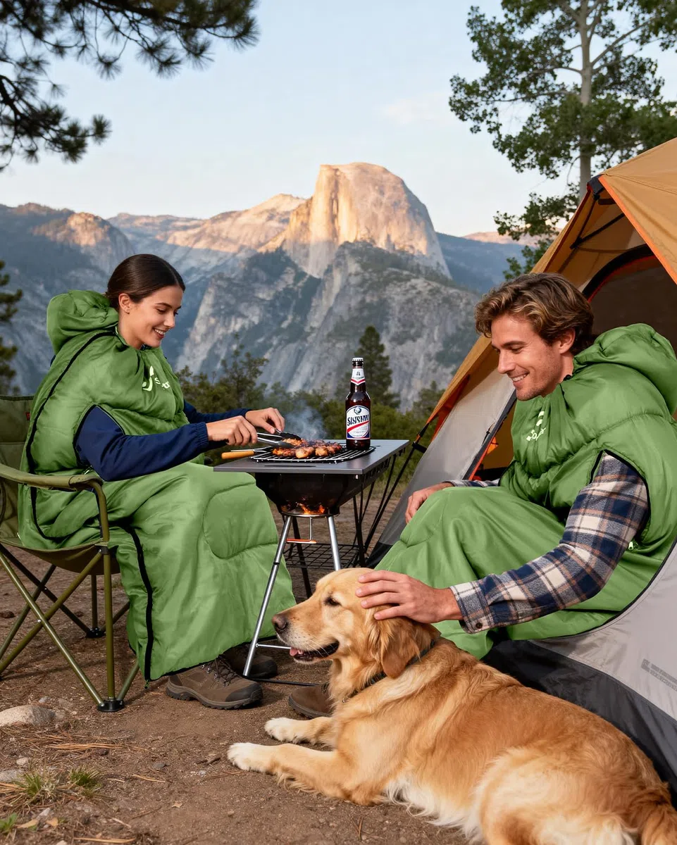 Sportneer Saco de Dormir portátil Adecuado para Las 4 Estaciones con Orificios con Cremallera para Brazos y pies Saco de Dormir Individual para Adultos para Senderismo y Viajes, 20 Grados