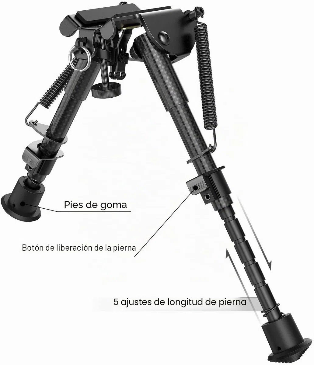 Feyachi Bípode de Rifle Fibra de Carbono 6"- 9" Extensible con Adaptador Picatinny, Bípode de Carbono para Caza