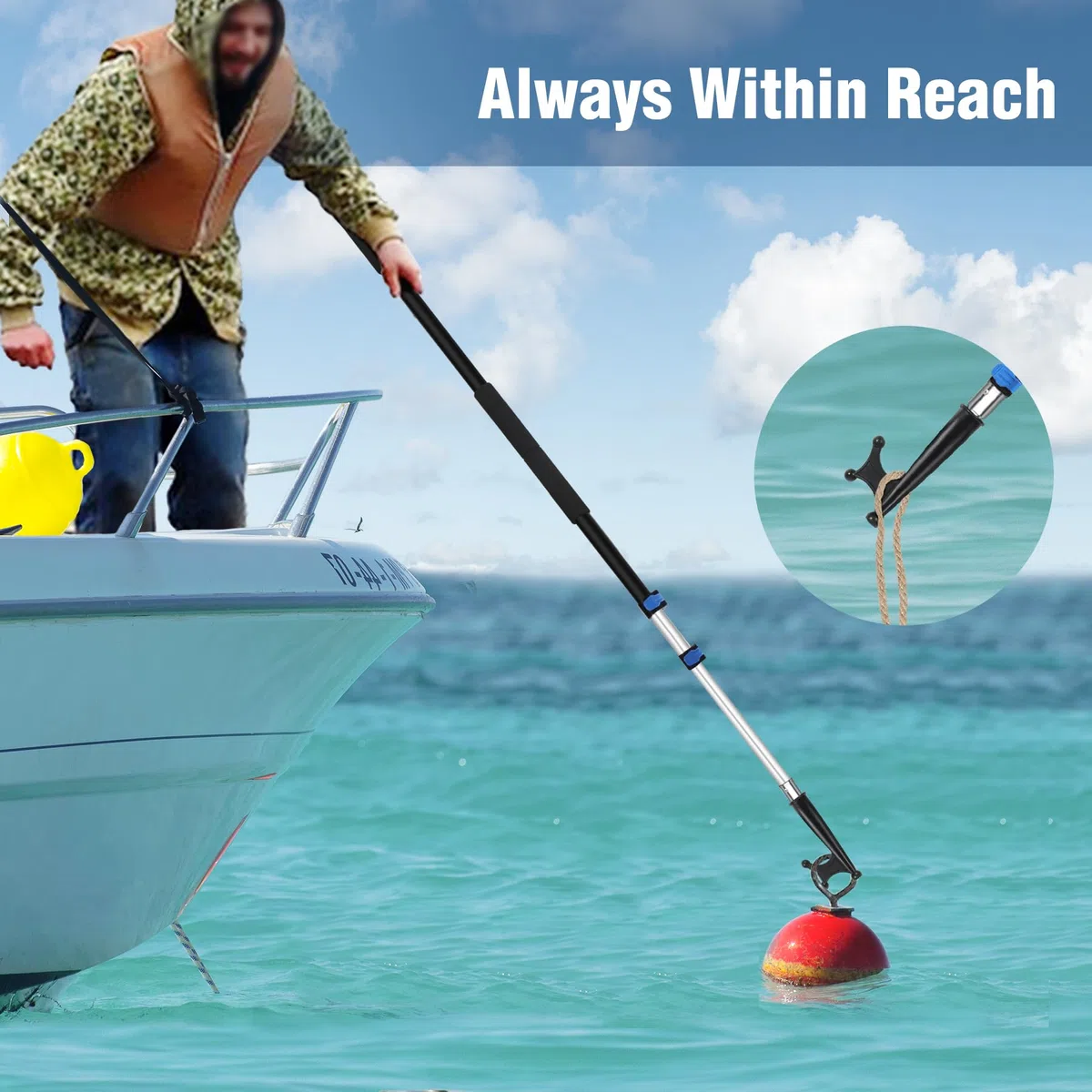 REDCAMP Gancho telescópico para barco, aluminio, extensible, multiusos, ligero, flotante, para barco, accesorios para barcos, 3,6 m, color negro