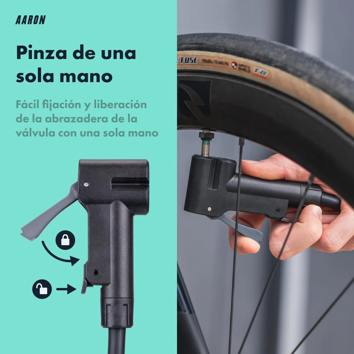AARON Sport One - Bomba de pie para Bicicleta manómetro para Todo Tipo de válvulas, con Accesorio para Pelotas, Amarillo