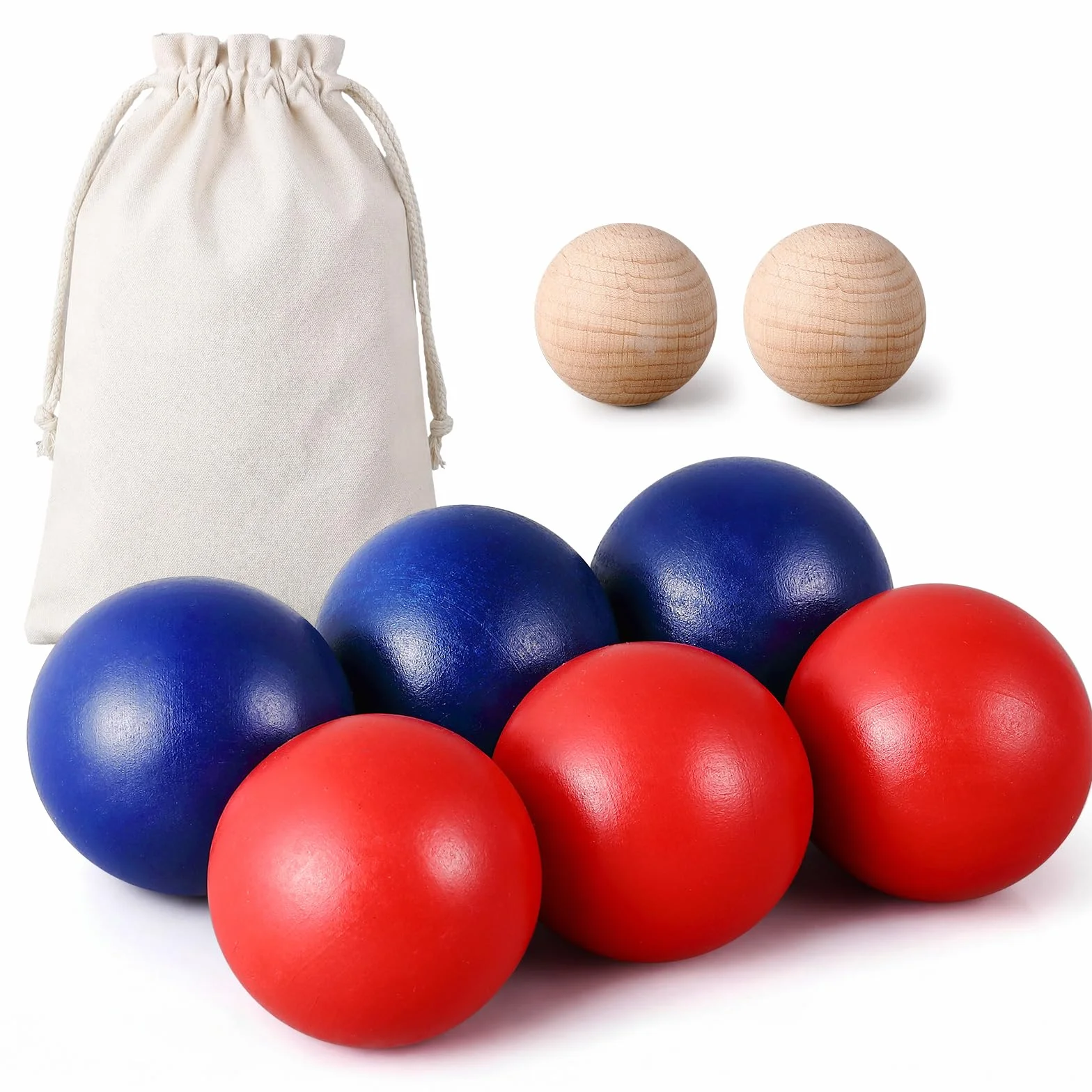 Juego de Petanca de Madera Set de 6 Bolas de Colores con Boliches y Bolsa