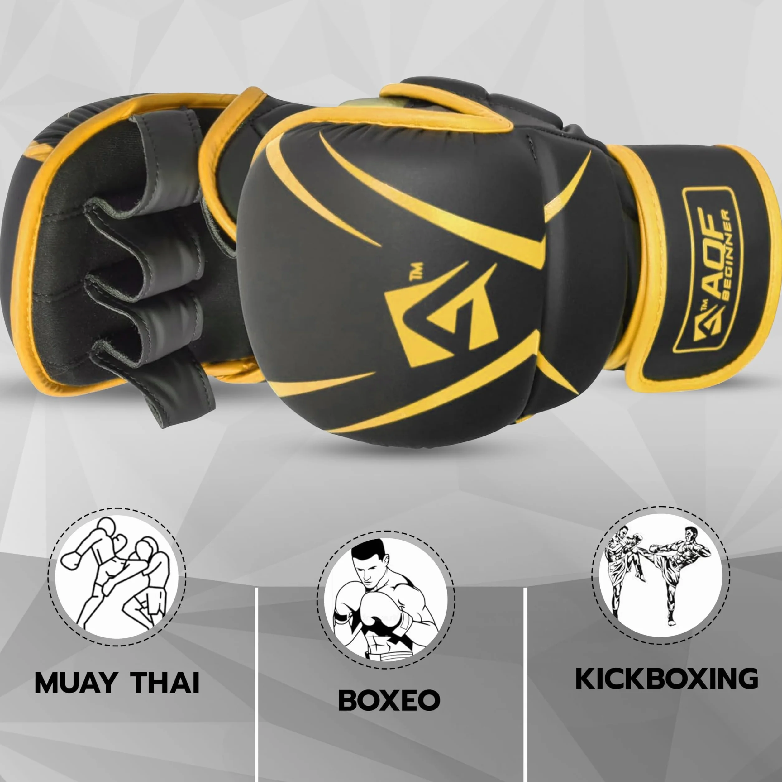 AQF Guantillas MMA, Diseño Palma Abierta Guantes Boxeo, Soporte Mejorado Muñeca, Acolchado Amortiguador, Ligeros Guantes MMA, Guantes Muay Thai para Entrenamiento, Kickboxing Y Karate