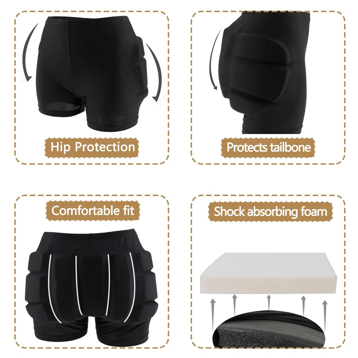 LIUHUO Pantalones Cortos Acolchados para protección de Cadera, esquí, Patinaje, Nieve, Choque, Caderas, coxis y glúteos