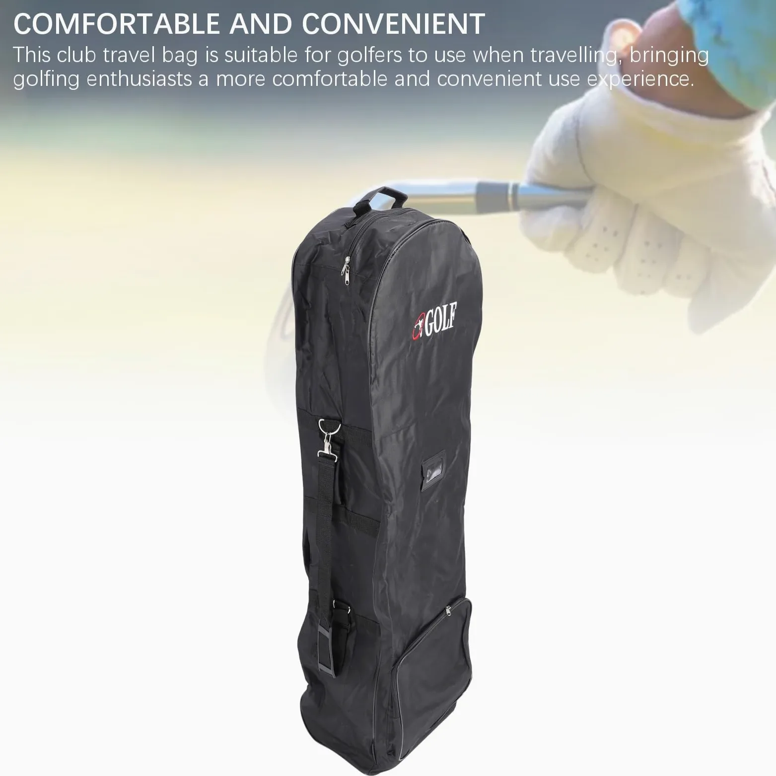 Wakects Bolsa de Viaje de Golf con Rueda, Tela Oxford 600D, Funda para Bolsa de Golf, Bolsa de Viaje Plegable Portátil con Bolsillo de Almacenamiento para Aerolíneas Voladoras, Color Negro
