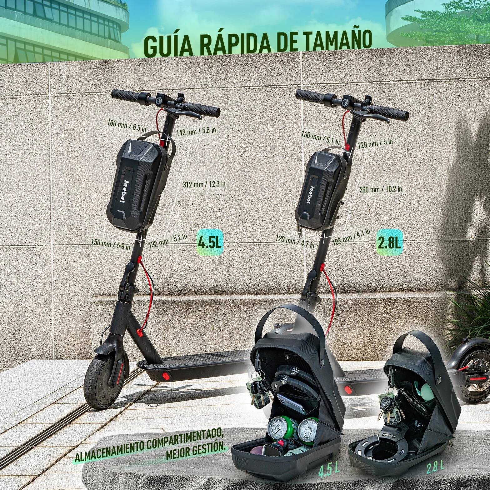 Bolsa para Patinete Eléctrico 3/4/5L Impermeable de Gran Capacidad con Soporte Fijación Rápido - Estuche Frontal Universal EVA para Xiaomi, Sedway, Ninebot (2,8 L)