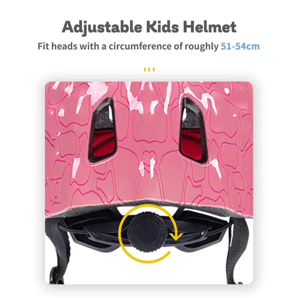 Casco de Bicicleta Ajustable, Casco Deportivo Ligero y Transpirable, Lindo Casco de Bicicleta con diseño de Dinosaurio para Bicicleta, patineta, Scooter, Patinaje (Rojo y Amarillo)