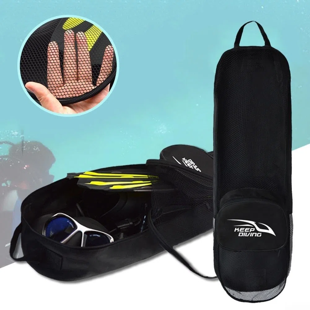 Bolsa de malla para equipo de esnórquel, bolsa de malla extra grande para playa, cómoda correa de hombro para buceo, aletas de esnórquel, aletas largas y otros equipos de Freedivng