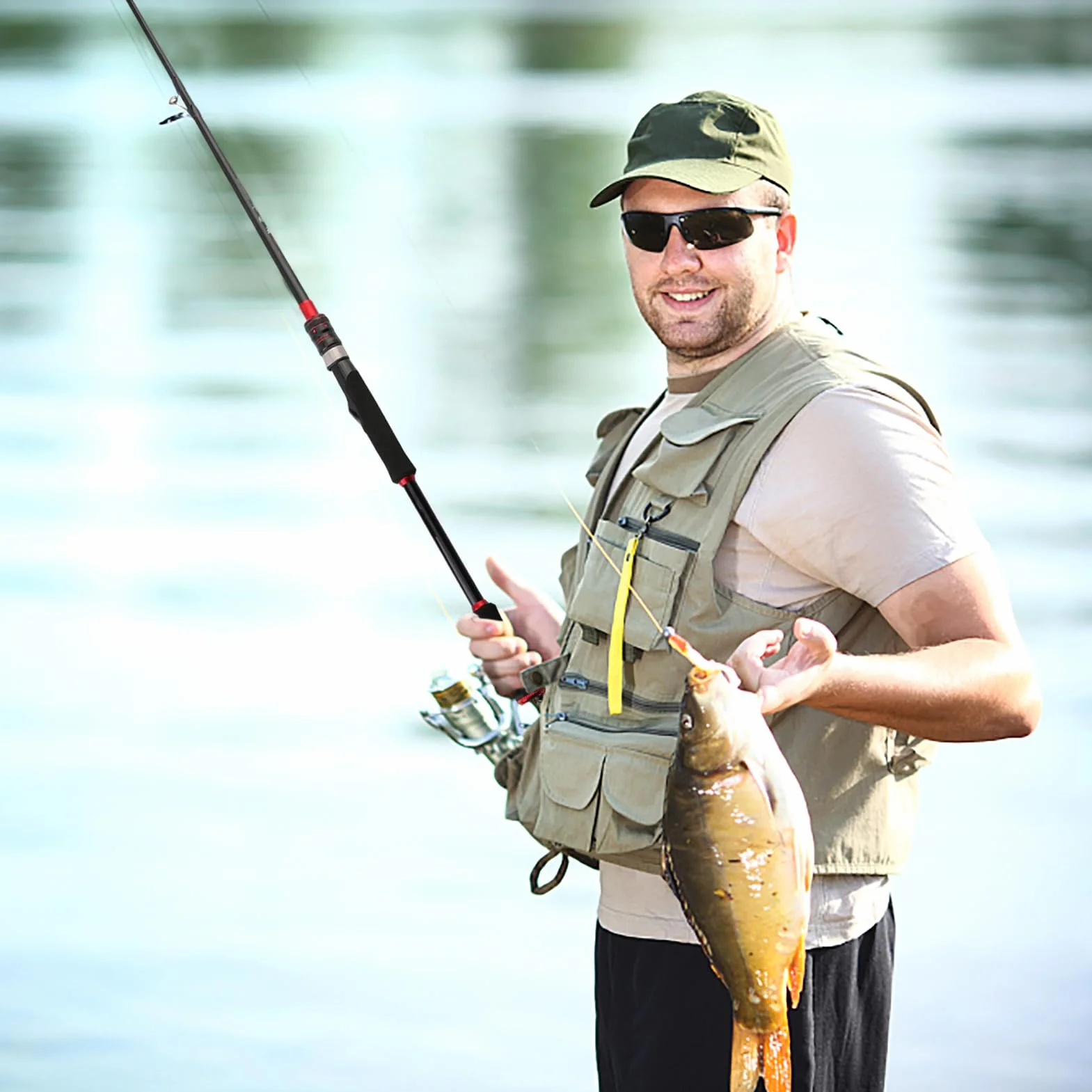 Caña de pescar Baitcasting – Caña de pescar de carbono ligera, construcción duradera y delicada, control suave de la línea | Equipo de pesca profesional para ríos, barcos, mares y marinas