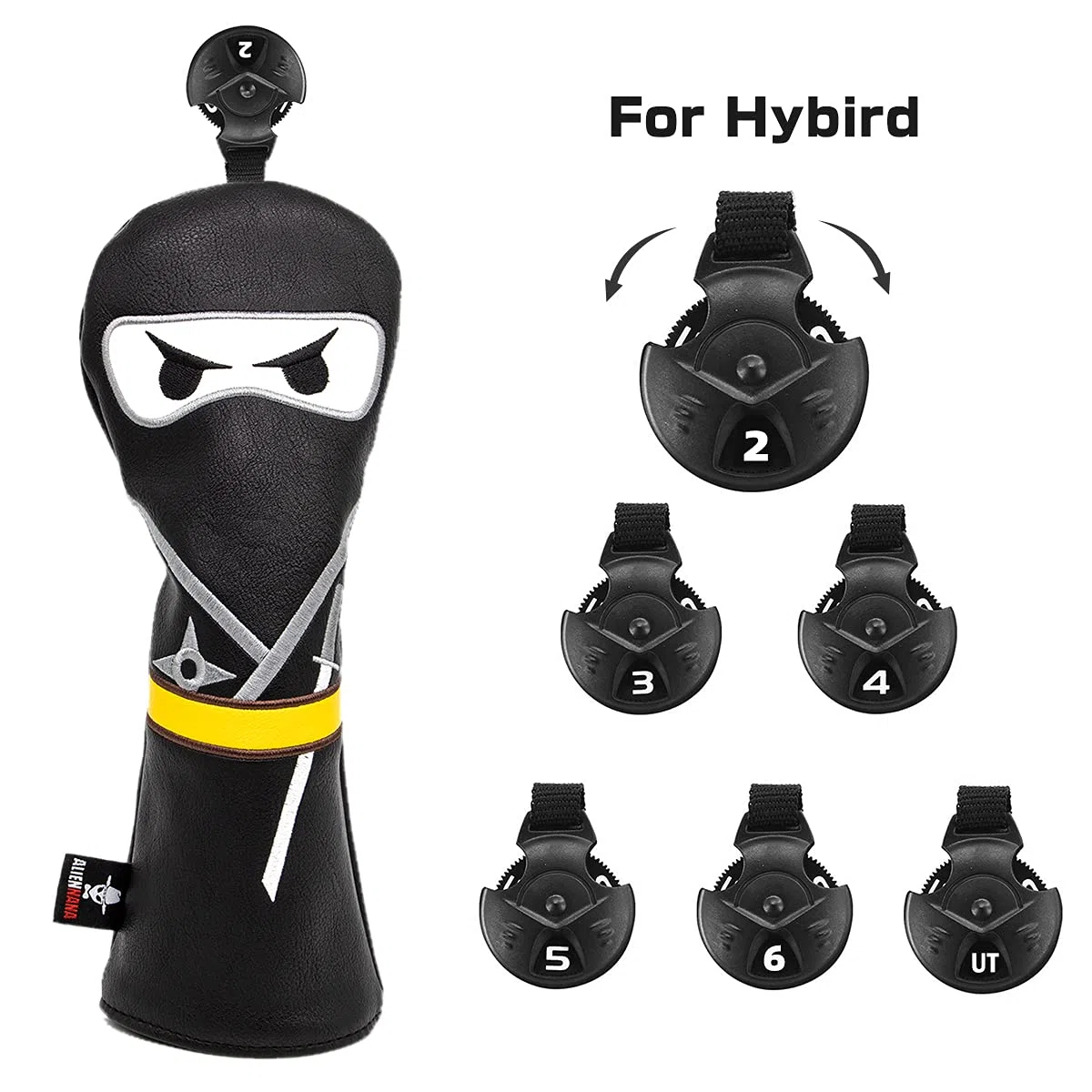 Funda para Cabeza de Palo de Golf, 3 Fundas de Madera con diseño Ninja con Cierre magnético, Elegante Bordado de Cuero de Primera Calidad, para Conductor de Fairway, Hoja híbrida, mazo de Putter,