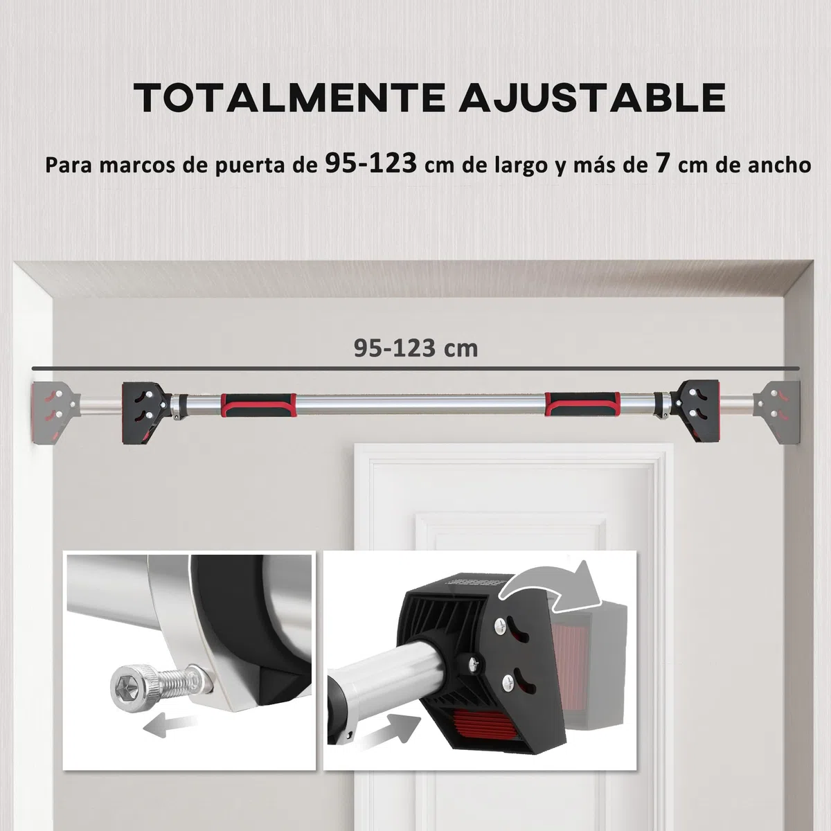 SPORTNOW Barra de Dominadas para Puerta Barra para Hacer Dominadas Ajustable de 95 cm a 123 cm Carga 200 kg para Ejercicio y Entrenamiento en Casa Gimnasio Negro y Rojo