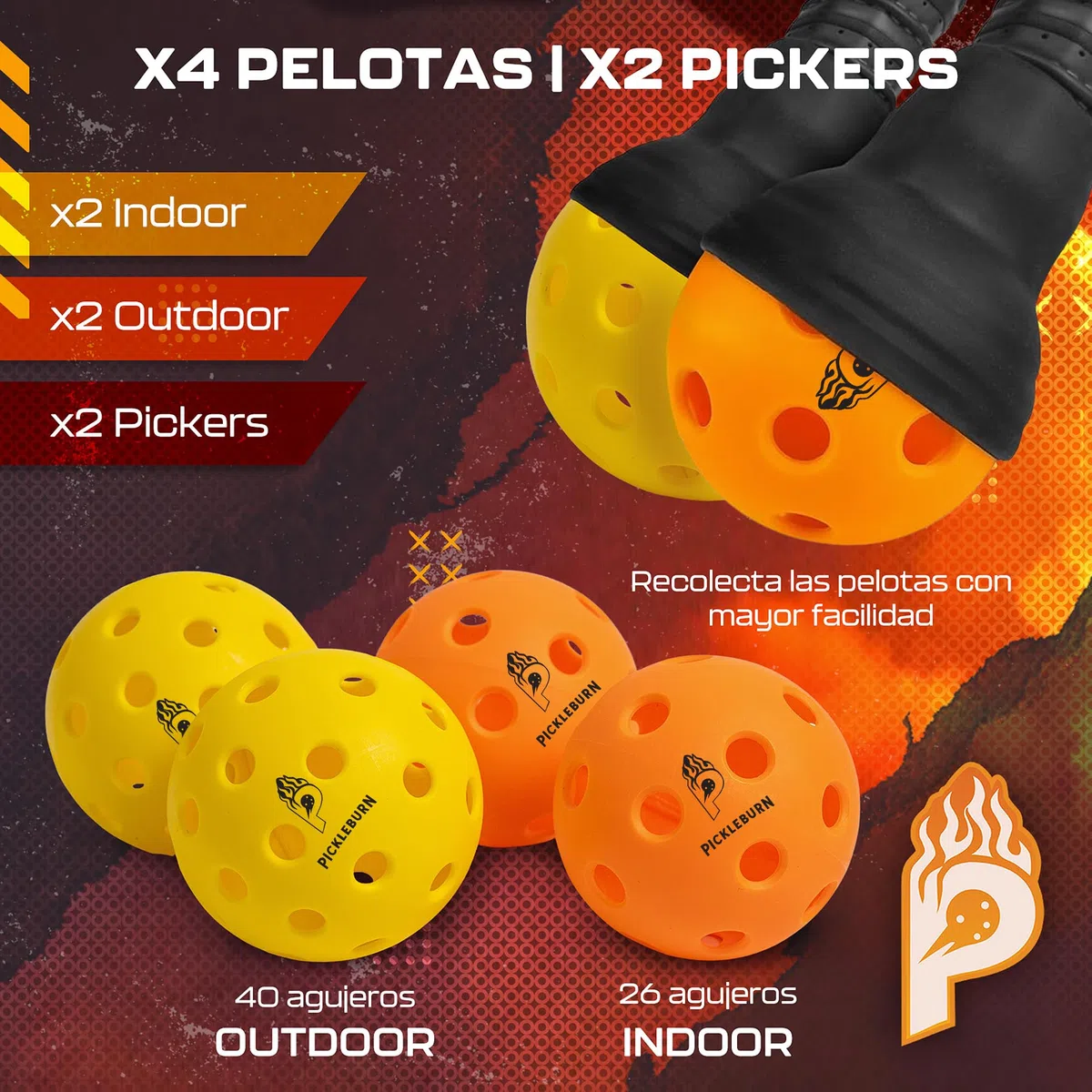 Set de Pickleball Premium Pack de 2 Palas de Pickleball de Fibra de Vidrio Reforzado 4 Bolas Interior/Exterior Mochila de Transporte 2 Overgrips 2 Pickers y Llavero Todos los Niveles