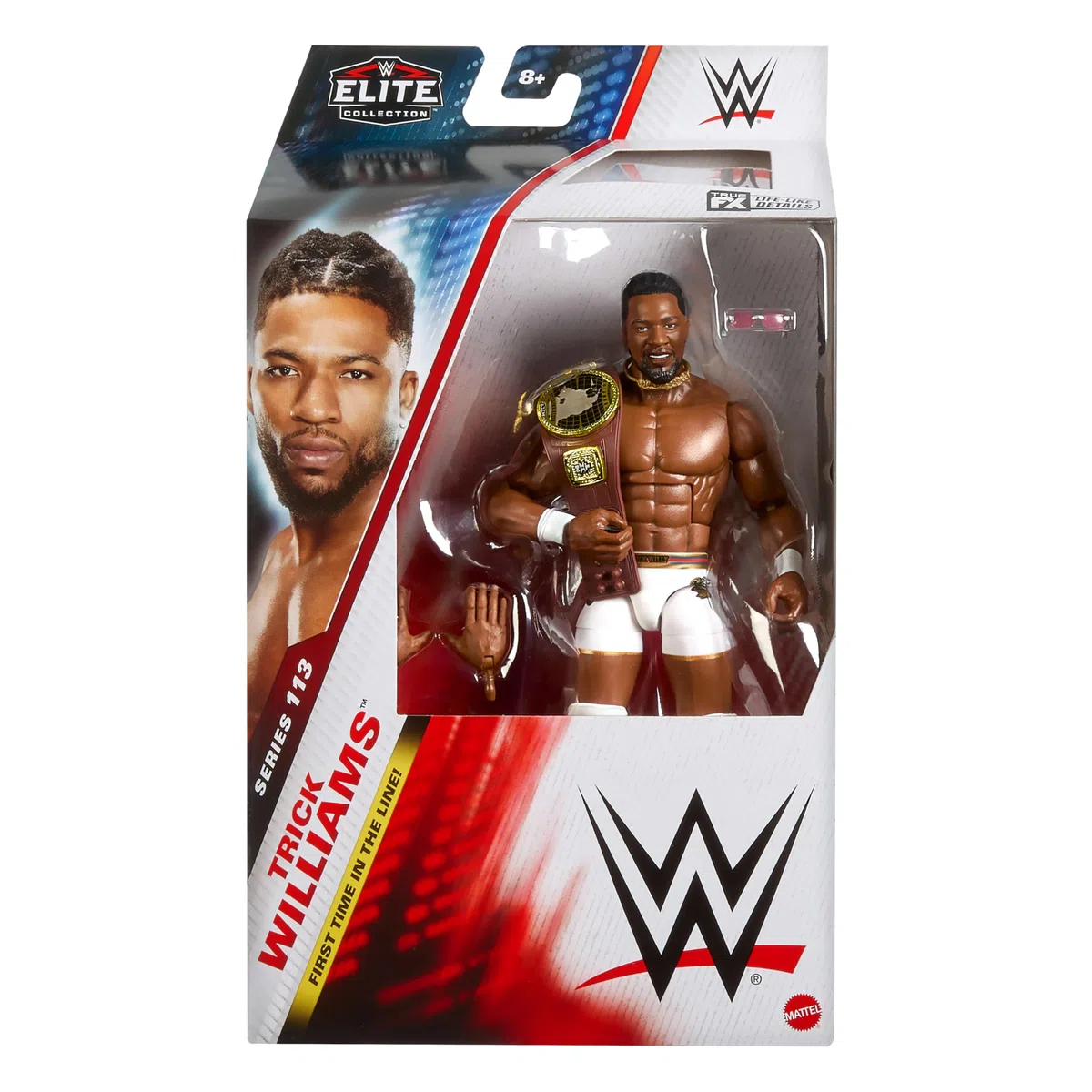 Mattel WWE Elite Series113 Trick Williams Figura de acción y accesorios, figura coleccionable de 15,24cm con 25 puntos de articulación y manos intercambiables, JCH91