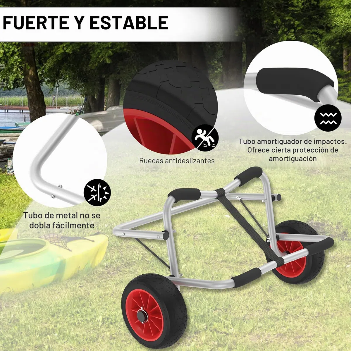 UISEBRT Carro para kayak plegable Carro para canoa plegable con capacidad de carga de hasta 100 kg con 3m de correas Cinturones de transporte de aluminio para SUP Carro para bote neumático, canoa
