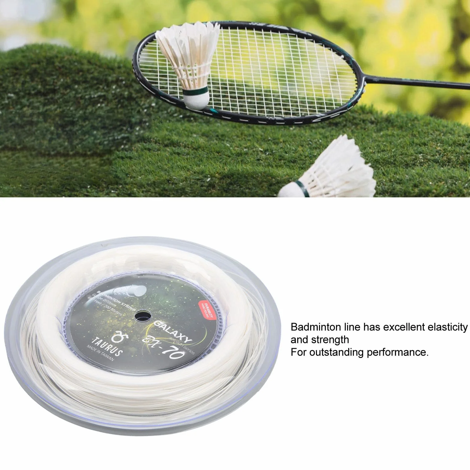 Cadena De Raqueta De Bádminton BX70 De Nylon Alto Elástico 0.7mm De Diámetro Bobina De 200m Amarillo Fluorescente para Entrenamiento Y Juegos Competitivos con Resistencia Mejorada