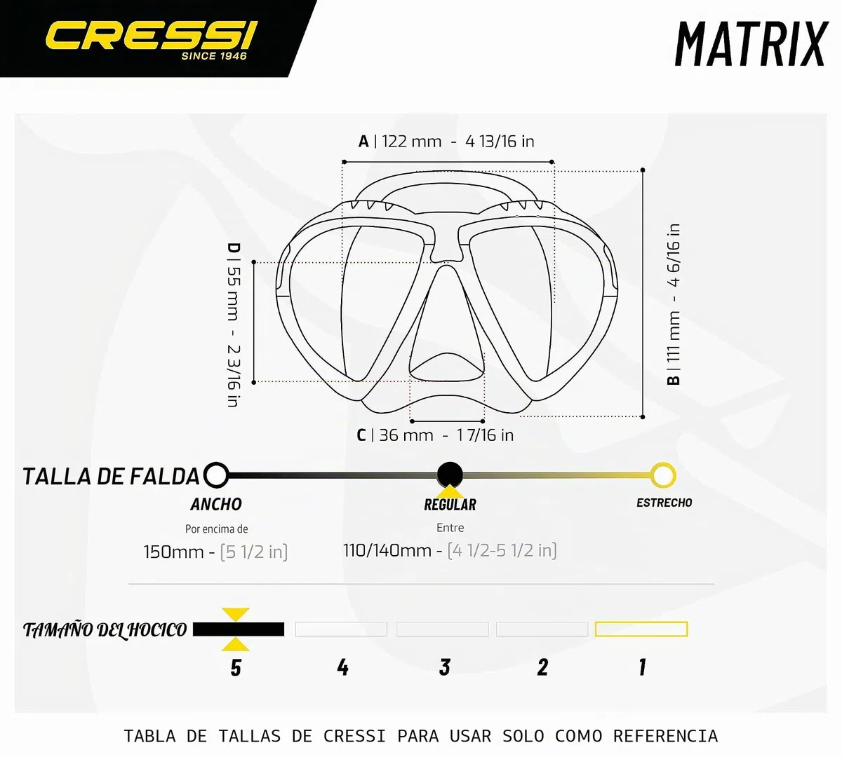 CRESSI Matrix Máscara Buceo Doble Lente Bajo Volumen con Amplio Campo de Visión Silicona Cómoda para Apnea Snorkel Submarinismo Profesional Adulto Unisex