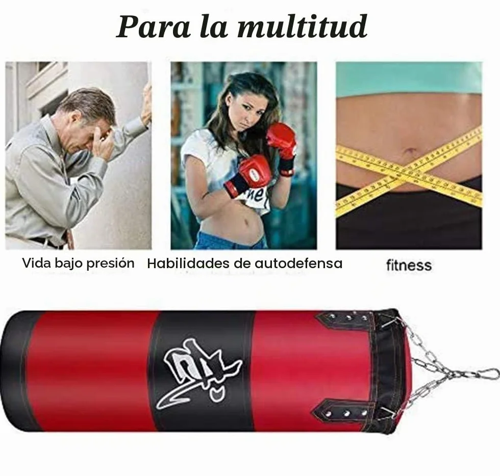 Saco de Boxeo Pesado 100cm Cadena de Acero Gancho Extensión