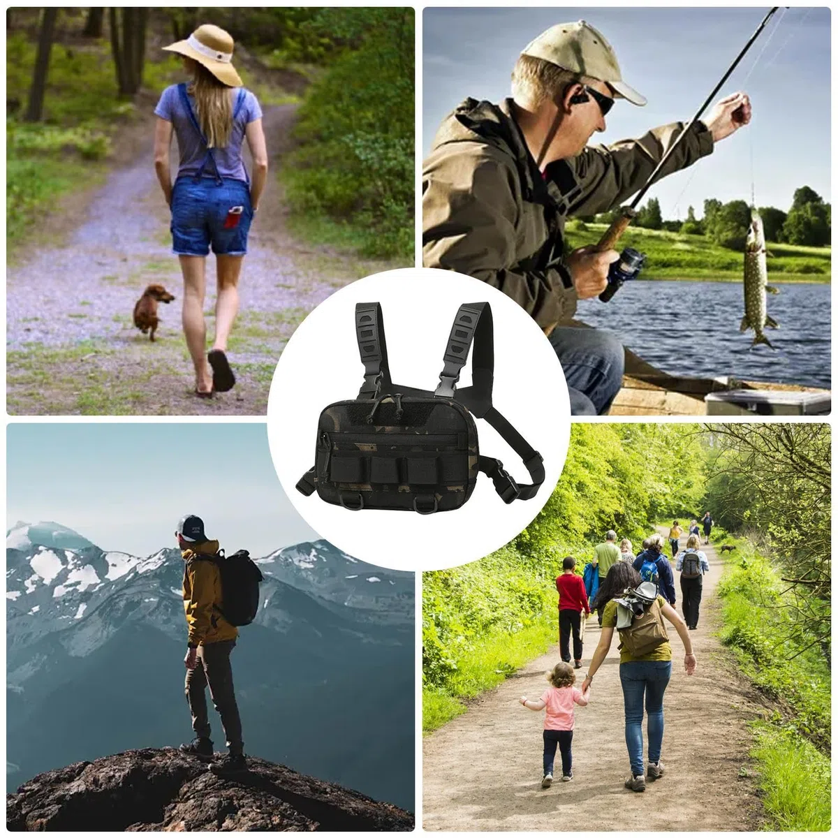 Paquete de pecho de pesca - Bolso de pecho con bolsa para señuelos, Bolso de pecho para hombre con malla trasera | Bolsa colgante de camuflaje para cintura, equipo multifuncional para deportes de cicl