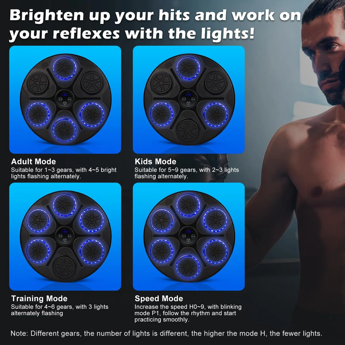 Music Boxing Machine,LED Electronic Smart Music Boxing Machine mit Boxhandschuhen,Wandmontiertes Boxziel,Unterstützt Bluetooth,Wall Mounted Boxing Workout,Geschwindigkeit Einstellung für Erwachsene
