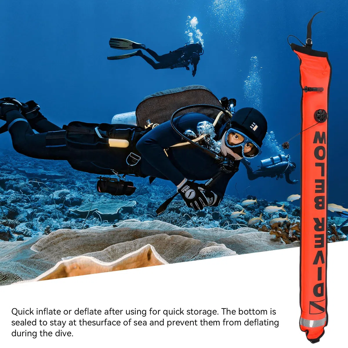 Boya marcadora de Superficie SMB de Buceo de 5 pies, Tubo de señal de Buceo Inflable de Alta Visibilidad con Tira Reflectante, Marcador de Seguridad, boya Flotante