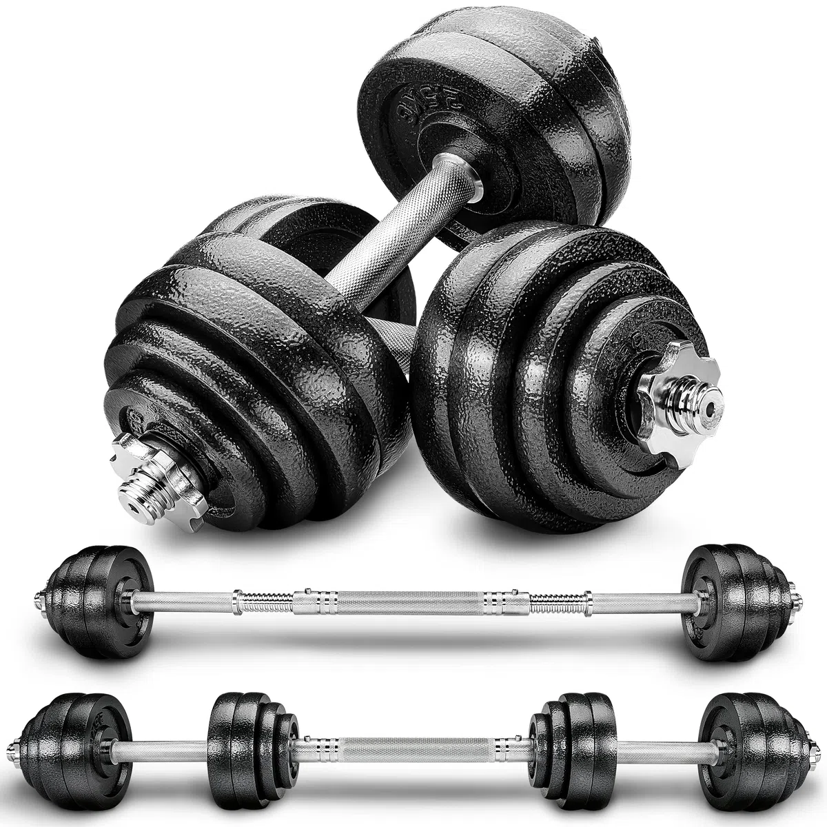 RE:SPORT Mancuernas Ajustables 15-30kg - Pesas y Mancuernas de Hierro Fundido con Barra y Discos para Culturismo, Aptitud, Halterofilia, Ejercicios de Gimnasio Doméstico