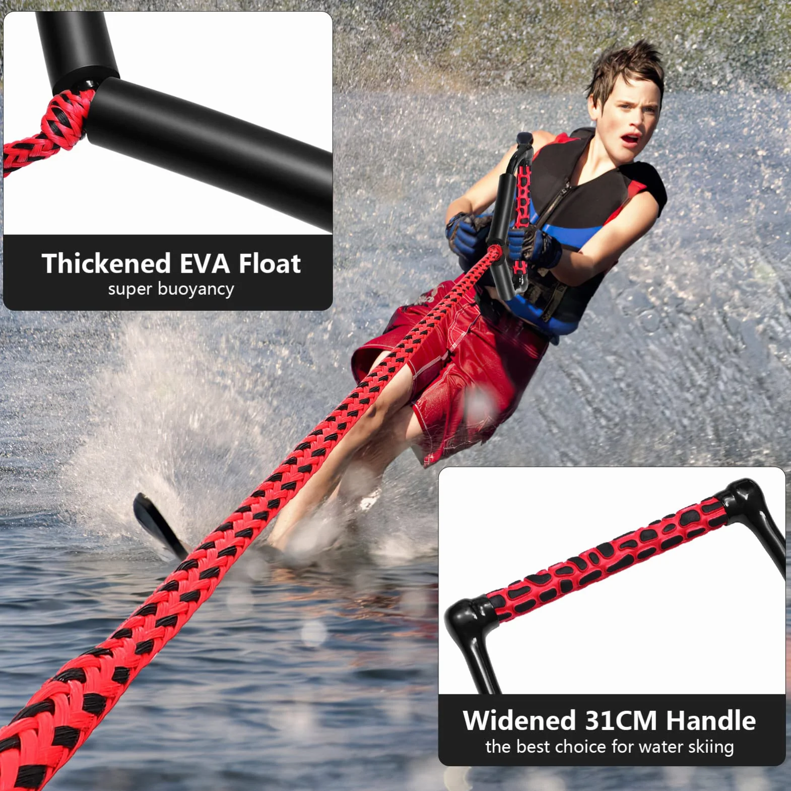 BESPORTBLE Cuerda para Wakeboard Mango Flotante Ajustable