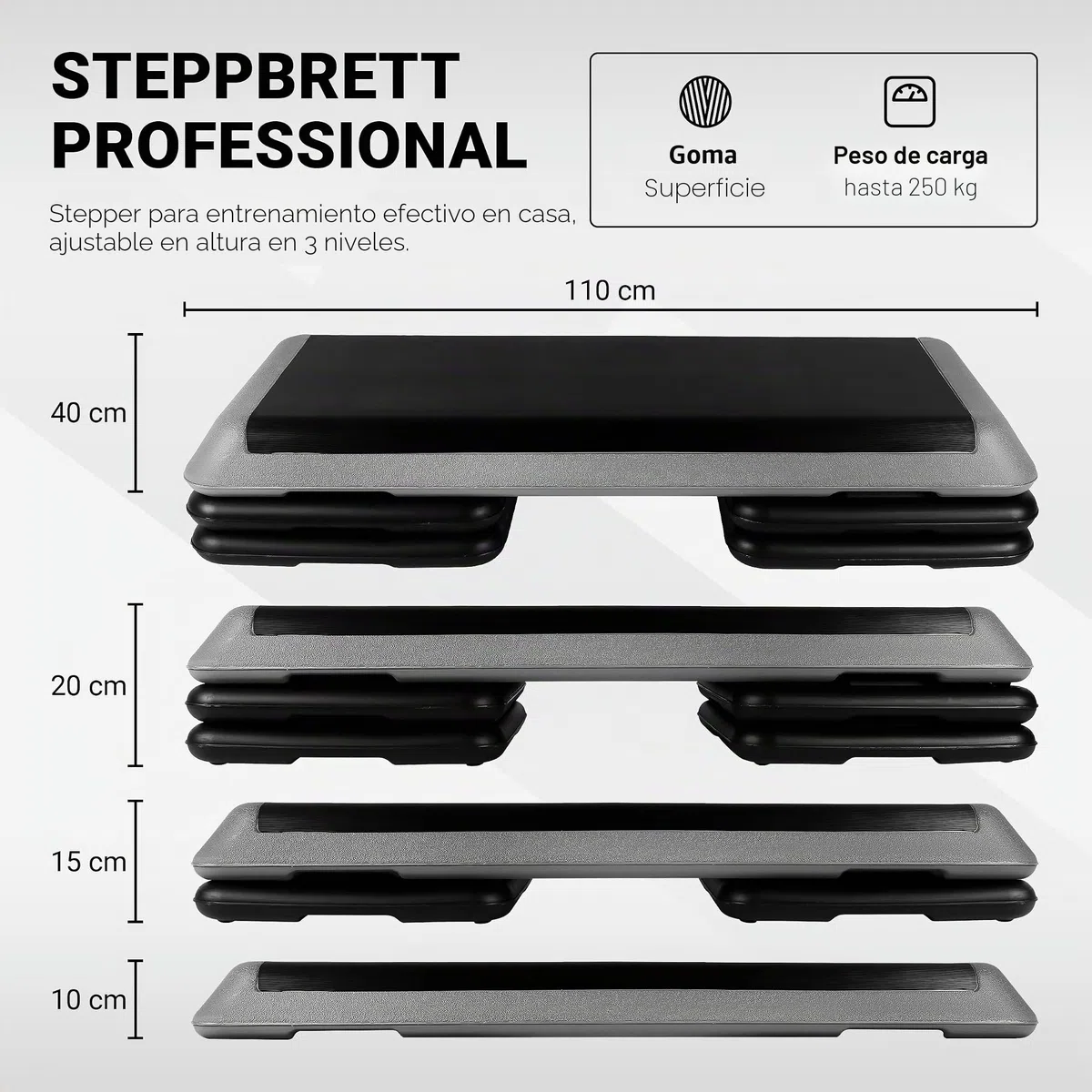 Tablero de paso a paso Professional incluye póster de ejercicios + aplicación Gratis Work Out | Stepper de Gimnasio ajustable en 3 alturas diferentes | Stepper