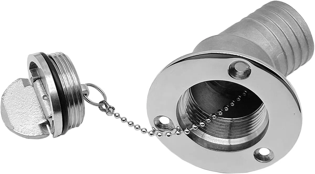 Llenador de cubierta marina de 45 grados, kit de llenado de cubierta de cuello en ángulo sin llave de acero inoxidable marino para barco yate RV (combustible, 2 pulgadas/50 mm)