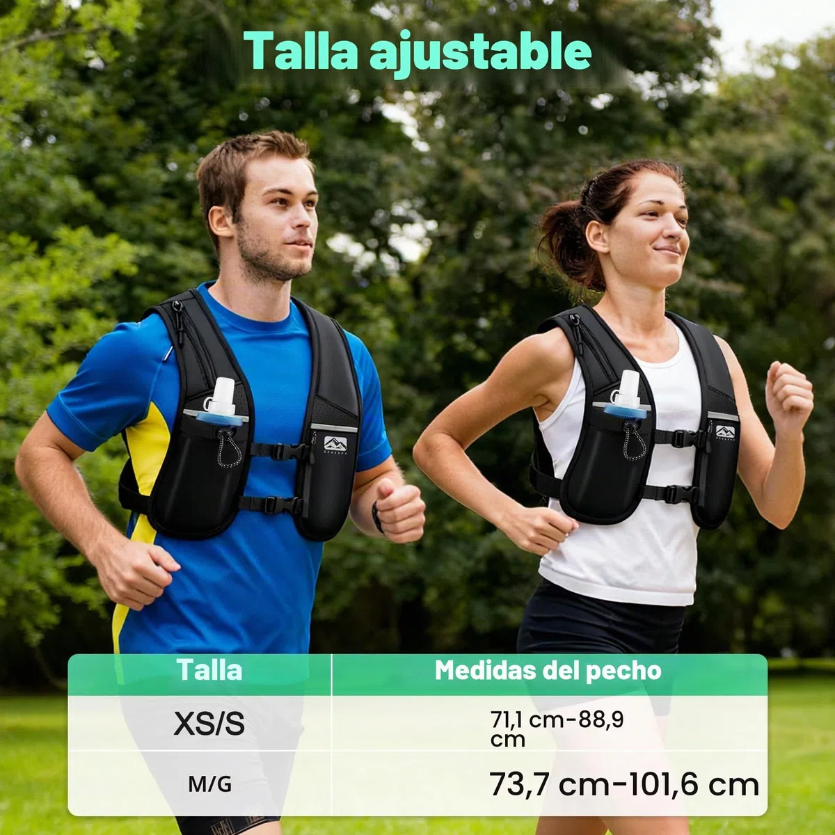 Chaleco de Running Shayson para Mujer y Hombre con Botella de Agua de 500 ml incluida, Correas de Pecho Ajustables, Transpirable y Reflectante
