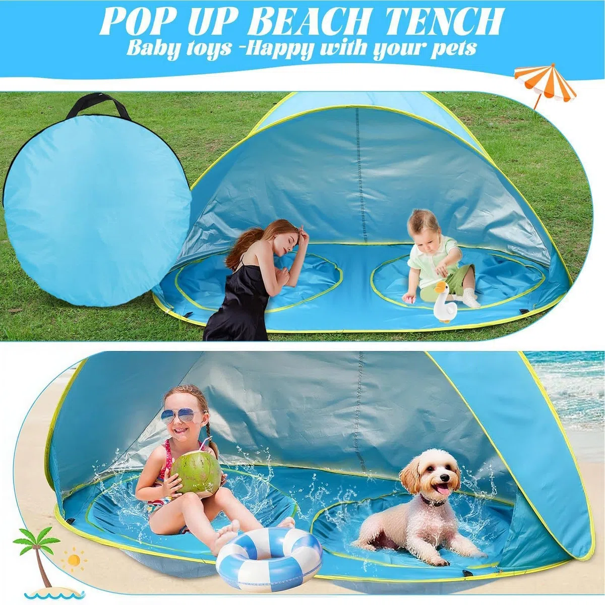 Pop-Up Kids Beach Tent with Little Pool, Child Beach Tent with Pool | UV Protection Foldable Portable Sun Shelter, For Vacation, Camping, Picnics, Garden, Park