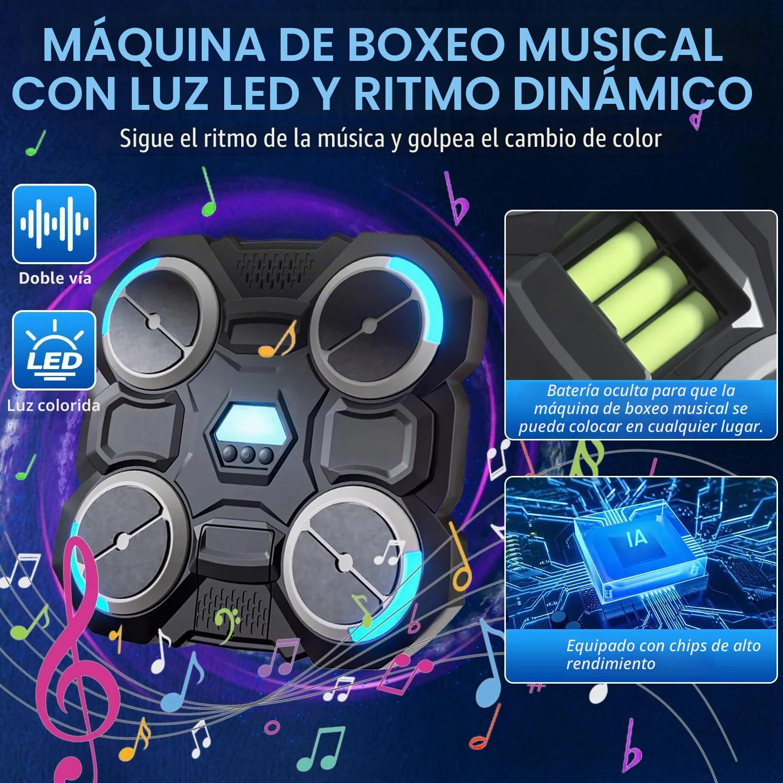 xinrongda Máquina De Boxeo Musical con Guantes De Boxeo, Boxeo Pared con Musica Entrenamiento En Casa Inteligente con Iluminación Led, Luces Al Ritmo De La Música Apto Adultos y Jovenes