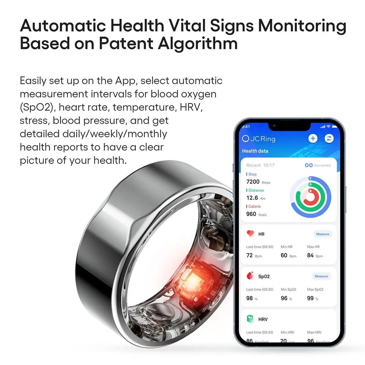 Anillo inteligente de monitoreo de salud con oxígeno en sangre, seguimiento del sueño, impermeable, para hombres y mujeres