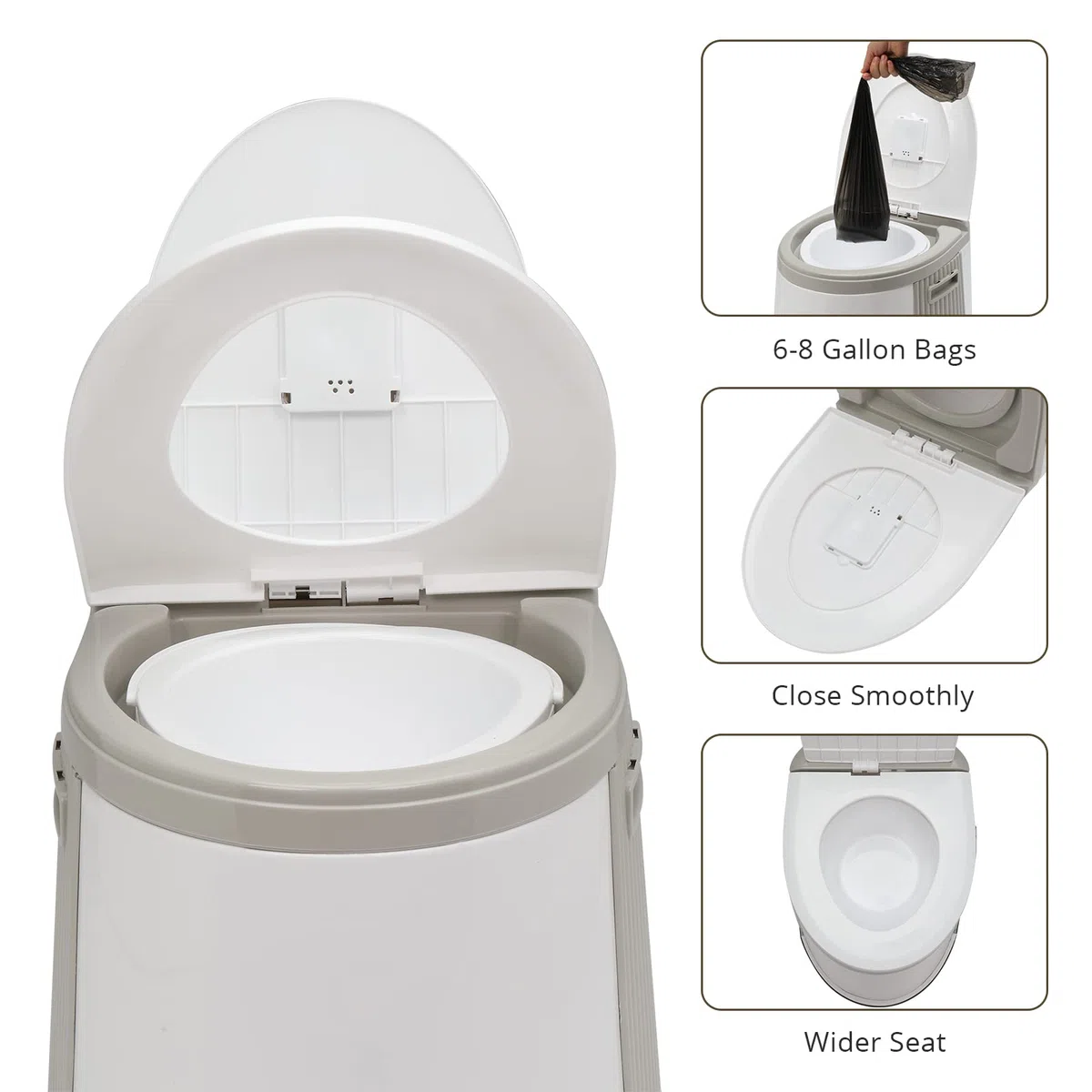 Bonnlo Inodoro portátil para camping, Inodoro viajero portátil, cubeta interior desmontable. Inodoro móvil con asiento, tapa y sujetapapeles (Gris y Blanco)