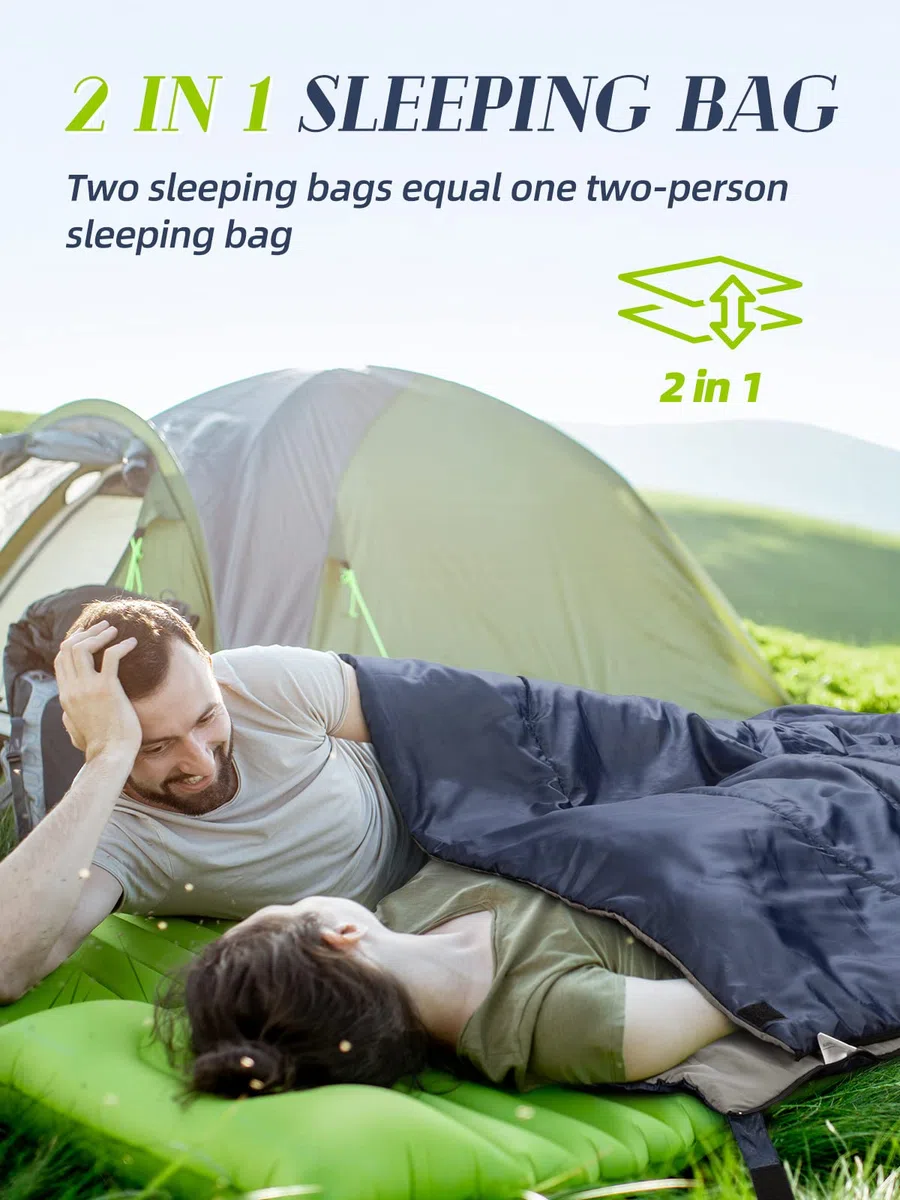 Bessport Saco de Dormir,15℃~25℃ Puede ser 2 en 1 Camping Saco de Dormir para Adultos o niños Un cómodo y Compacto Saco de Dormir Impermeable para Tres Estaciones para Acampar