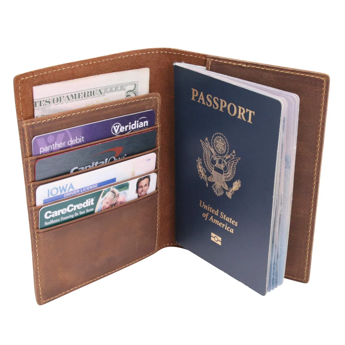 WANDERINGS Cartera de Viaje de Piel con Tarjetero para Pasaporte - 11 x 14 cm - Funda de Piel auténtica con Bloqueo RFID para Hombre y Mujer - Cartera Plegable para pasaportes
