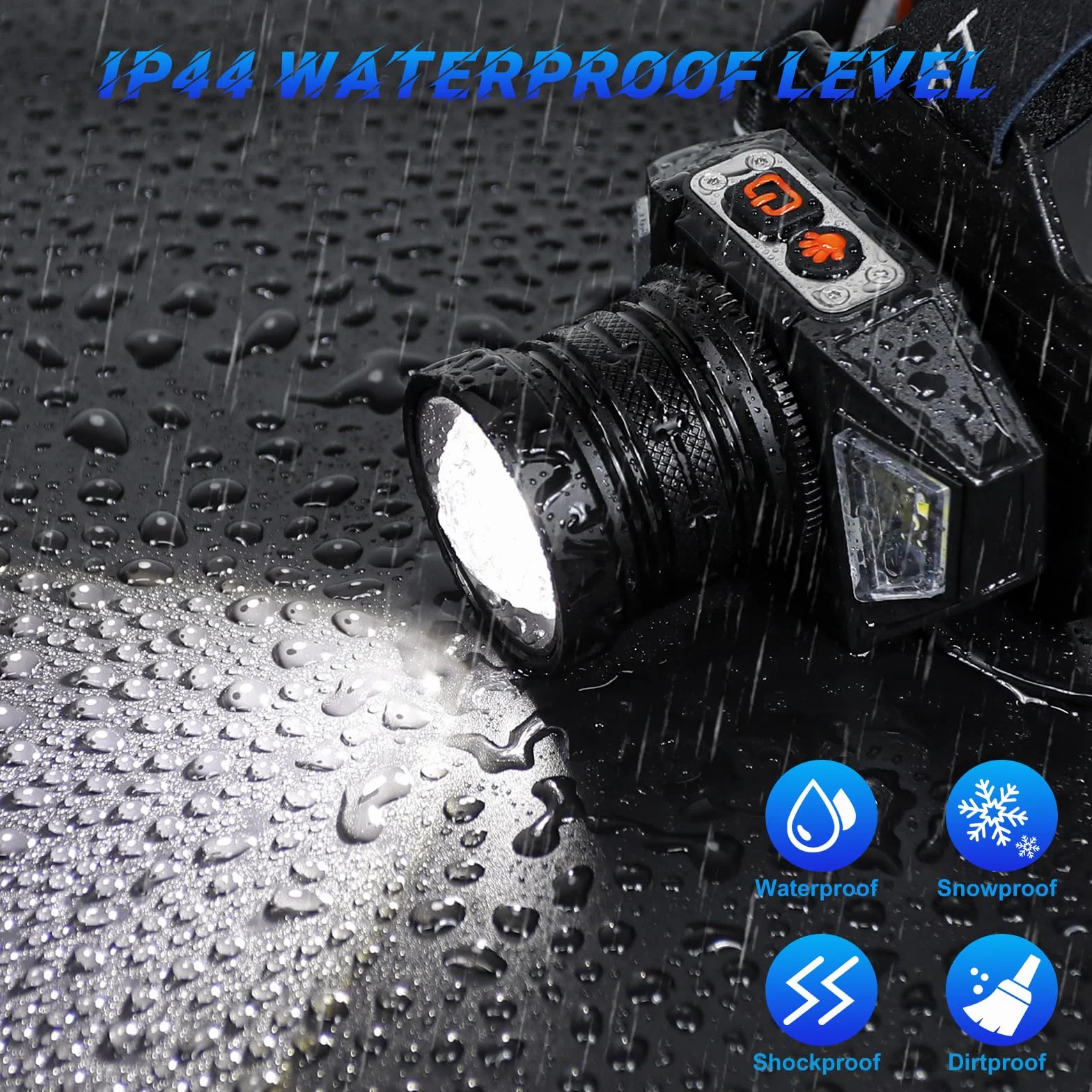Linterna Frontal Súper Brillante IPX4 Impermeable 9 Modos Luz Ajustable 90° para Camping Ciclismo Pesca