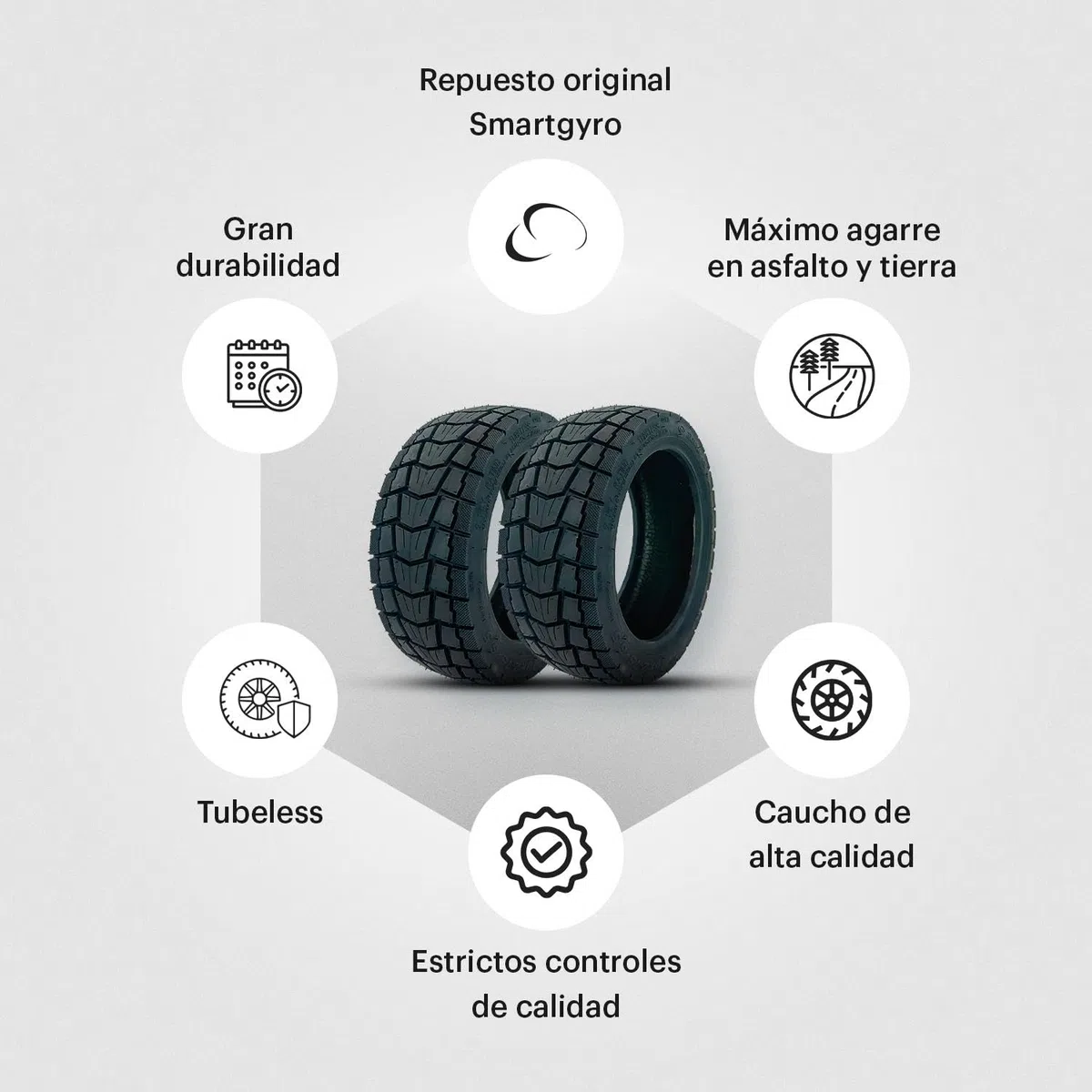Neumáticos cubiertas ruedas patinetes DUALGRIP 1 (SpeedWay/RockWay/CrossOver, Mixtas). Pack 2 unidades