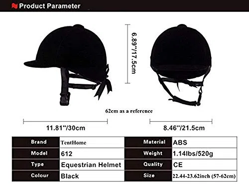 TentHome - Bomba de equitación transpirable, cómoda, de terciopelo negro, mixta (56 cm)