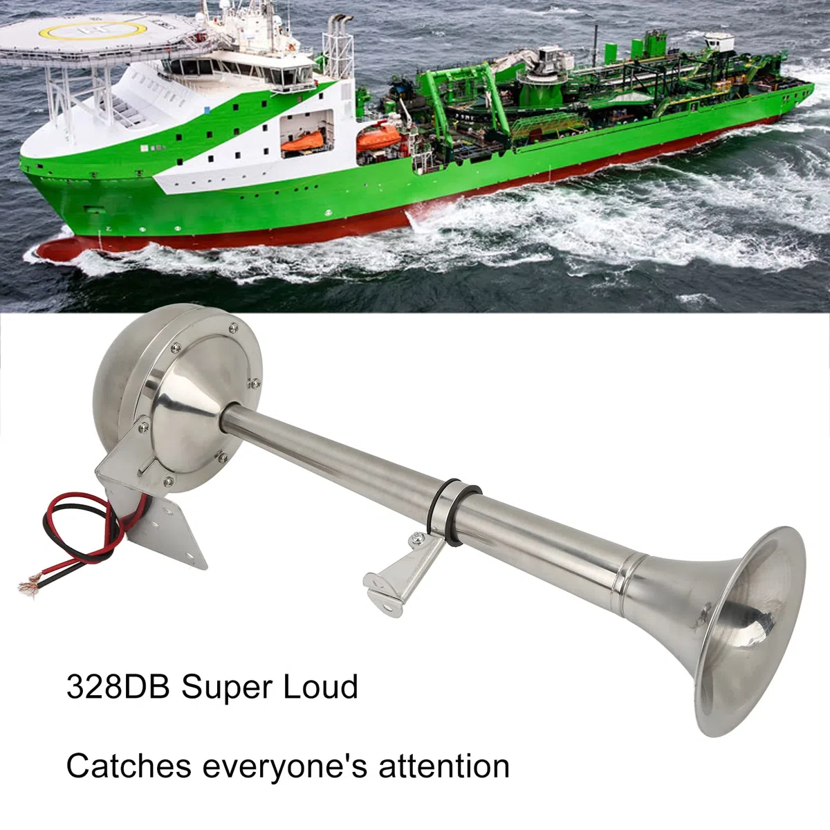 Bocina de Aire de Trompeta única de 12 V, Bocina de Aire de Trompeta única Súper Fuerte de 328DB de Acero Inoxidable para Vehículos, Camiones, Barcos, Motocicletas, Coches, Bocinas de Tren