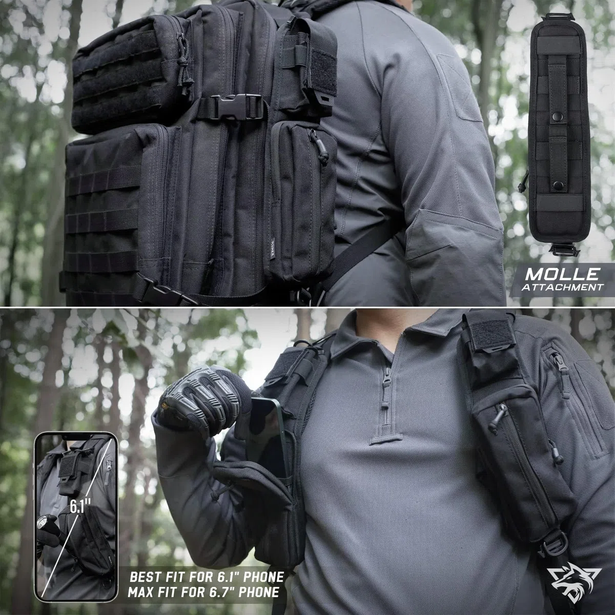 WYNEX Molle - Bolsa de accesorios con bolsillo con cremallera, correa para mochila, correa de hombro, accesorio Molle, accesorios tácticos, bolsa de hombro con cremallera, soporte adicional para