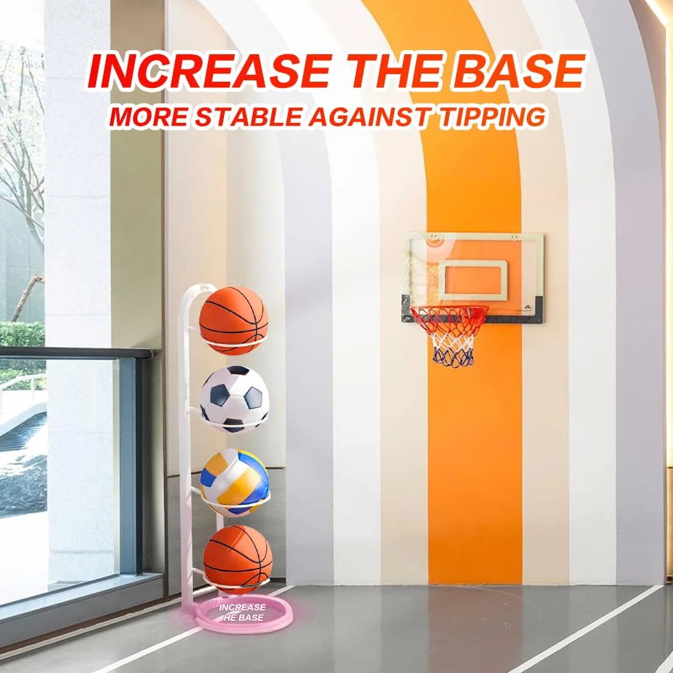 Estante de Almacenamiento de Pelotas 4 Niveles, Soporte Vertical Extraíble para Balón de Fútbol y Baloncesto